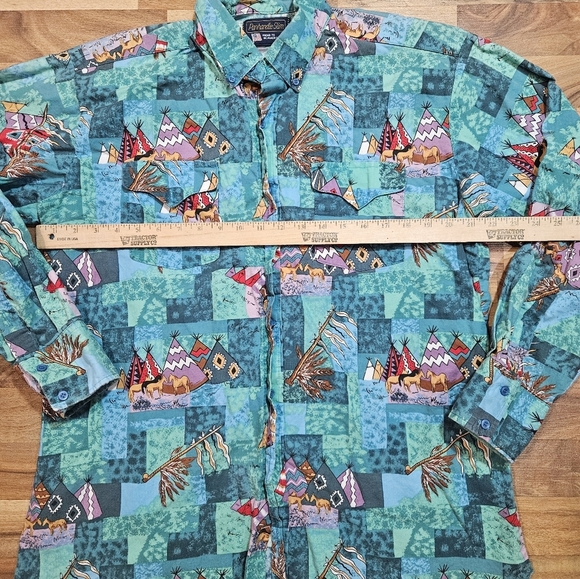 Vintage Parhandle Slim Western Shirt Men’s 16.5 L Teepee Horse Print USA Made - Picture 5 of 10